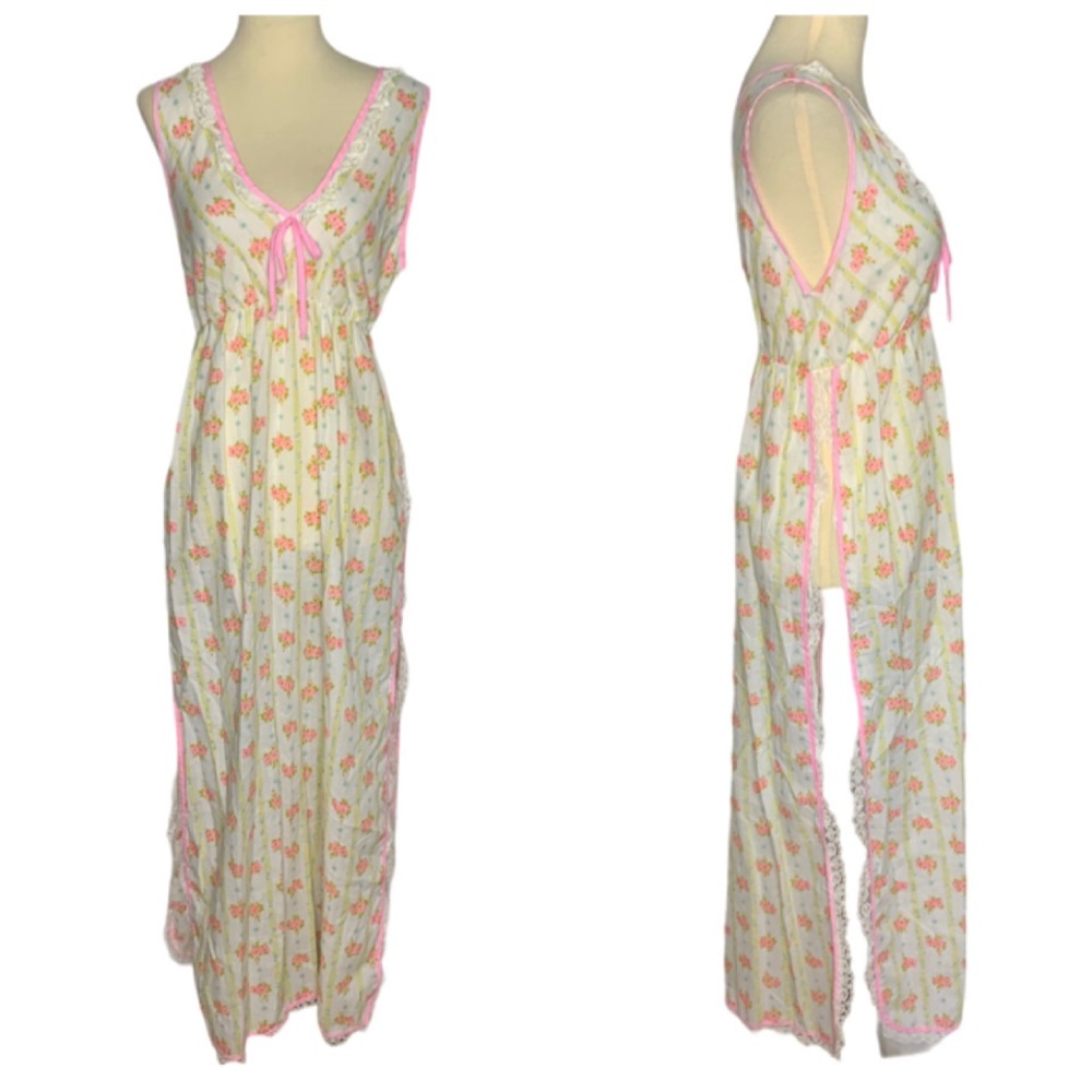 Vintage floral sheer nightgown, S